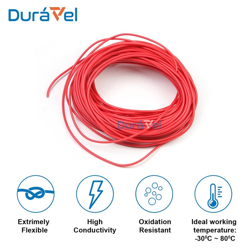 درافل سلك نحاسي دورافيل - 5 أمتار، 2 مم، سلك كهربائي معزول أحمر - Image 4